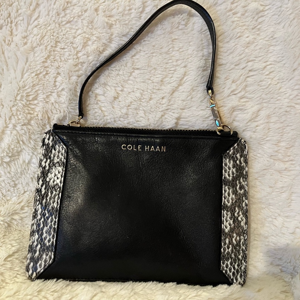 Cole Haan Black and Snake Print Wristlet